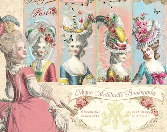 Marie Antoinette Bookmarks, Shabby French Ephemera, Printable Marie Antoinette Junk Journal Supplies, Digital Collage Sheet Instant Download