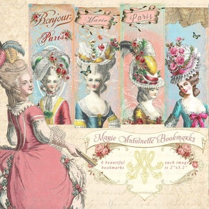 Marie Antoinette Bookmarks, Shabby French Ephemera, Printable Marie Antoinette Junk Journal Supplies, Digital Collage Sheet Instant Download
