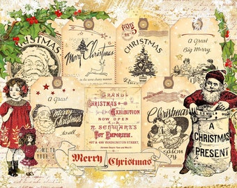 Efímera del diario basura de Navidad, Efímera navideña imprimible, Efímera navideña vintage, Hoja de collage digital de Navidad, Descarga instantánea