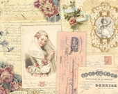 Junk Journal Digital Collage Sheet, Vintage French Ephemera, Journal Paper, Antique Ephemera, Printable Junk Journal Kit, Digital Lace Paper
