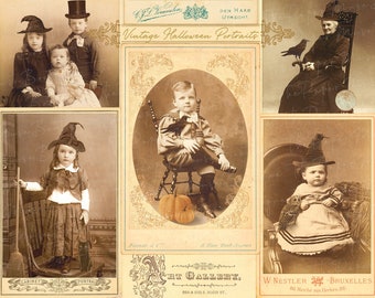 Fotos vintage de Halloween, efímera de bruja de Halloween, hoja de collage digital de Halloween imprimible, retrato victoriano de Halloween Halloween gótico