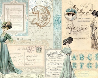 Vintage Ladies Junk Journal Kit, Printable Vintage Fashion Ephemera, Victorian Ladies Ephemera, Vintage Ladies Digital Collage Sheet