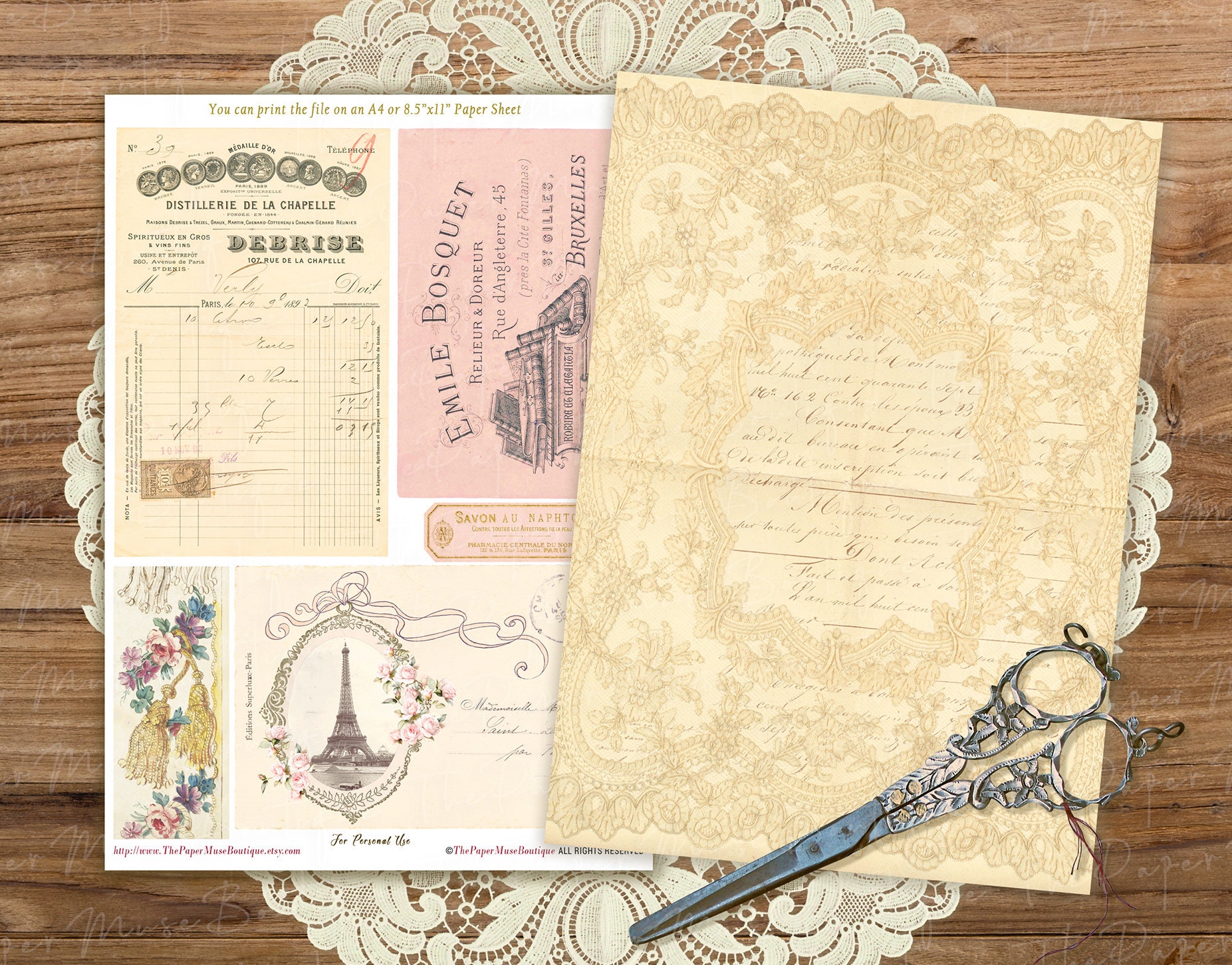 Junk Journal Digital Collage Sheet, Vintage French Ephemera, Journal ...
