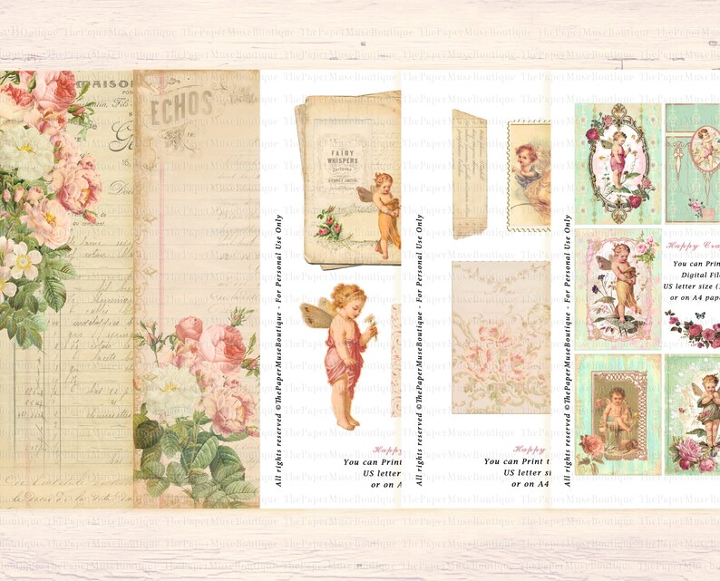 Vintage Fairies Junk Journal Kit, Printable Fairy Digital Collage Sheet ...