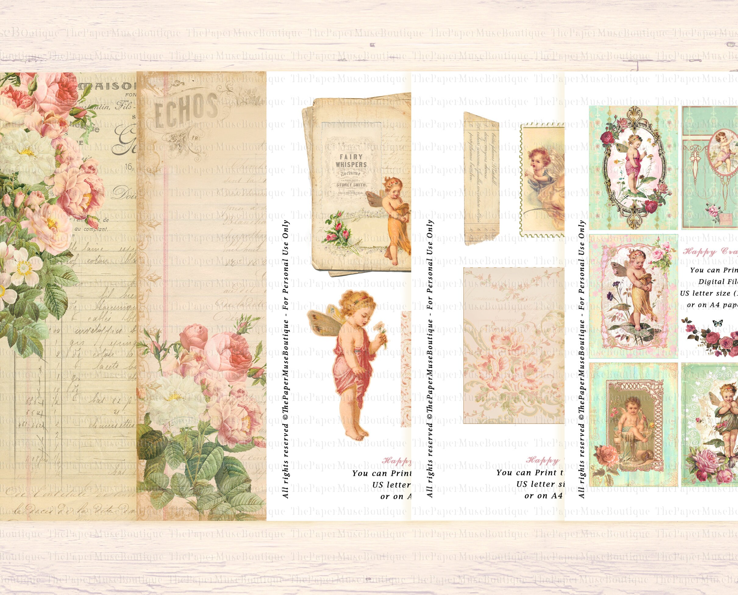 Vintage Fairies Junk Journal Kit, Printable Fairy Digital Collage Sheet ...