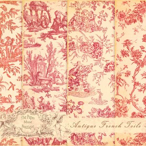 Collage Paper, Printable Toile De Jouy Background Papers, Junk Journal Digital Paper, Scrapbooking Paper, Junk Journal Digital Collage Sheet