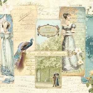 Jane Austen Bookmarks, Pride and Prejudice Ephemera, Junk Journal Embellishments, Jane Austen Ephemera, Digital Collage Sheet, Regency Era
