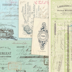 French Cheques, Antique French Documents, Junk Journal Digital Collage Sheet, Antique French Invoices, Vintage French Receipts Digital Paper
