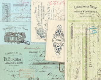 French Cheques, Antique French Documents, Junk Journal Digital Collage Sheet, Antique French Invoices, Vintage French Receipts Digital Paper