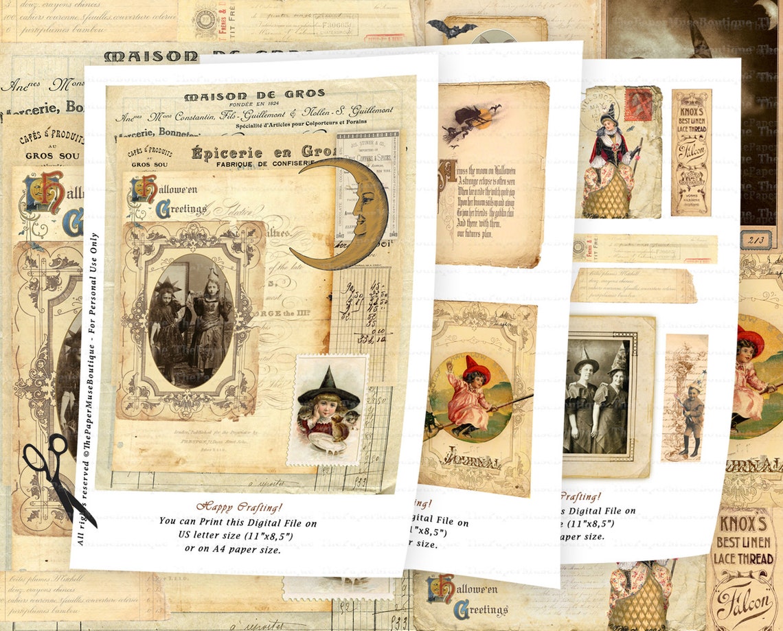 Halloween Junk Journal Kit Printable Halloween Ephemera | Etsy