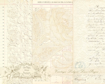 Vintage Ledger Pages, Printable Ledger Paper, Junk Journal Digital Collage Sheet, Vintage French Ephemera, Digital Lace Paper, Journal Paper