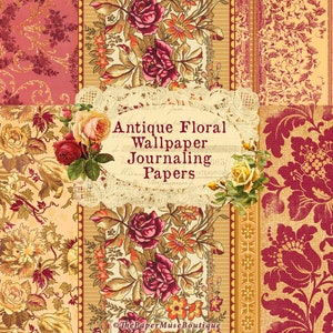 Antique Floral Wallpaper Journaling Papers, Junk Journal Digital Collage Sheet, Vintage French Ephemera, Antique Floral Wallpaper, Printable