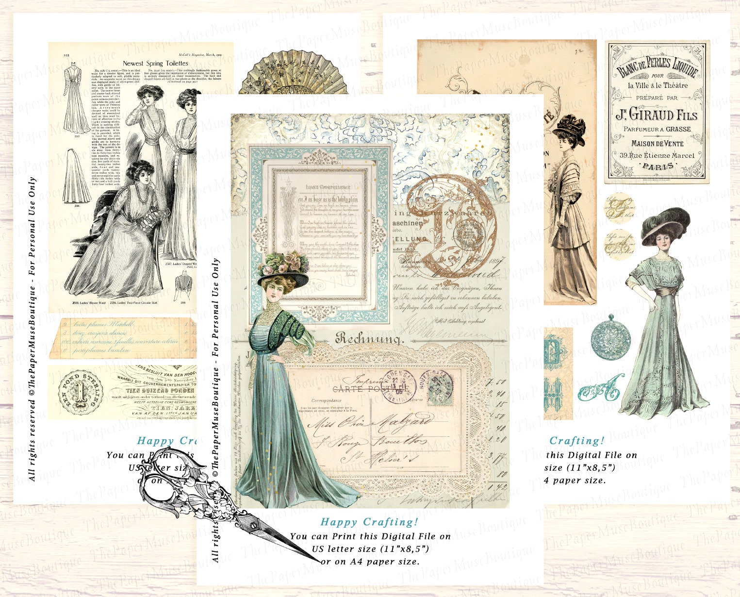 Vintage Ladies Junk Journal Kit, Printable Vintage Fashion Ephemera ...