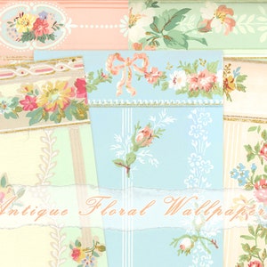 Digital Papers, Antique Floral Wallpaper Journaling Papers, Junk Journal Digital Collage Sheet, Vintage French Ephemera, Decorative Paper