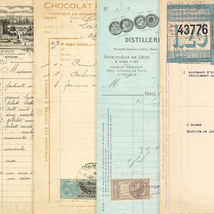 Vintage French Ephemera, Printable Vintage French Receipt, Old Invoices, Junk Journal Digital Collage Sheet, Antique Ephemera, Vintage Paper