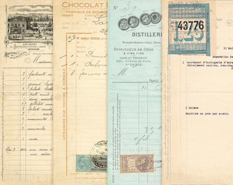 Vintage French Ephemera, Printable Vintage French Receipt, Old Invoices, Junk Journal Digital Collage Sheet, Antique Ephemera, Vintage Paper