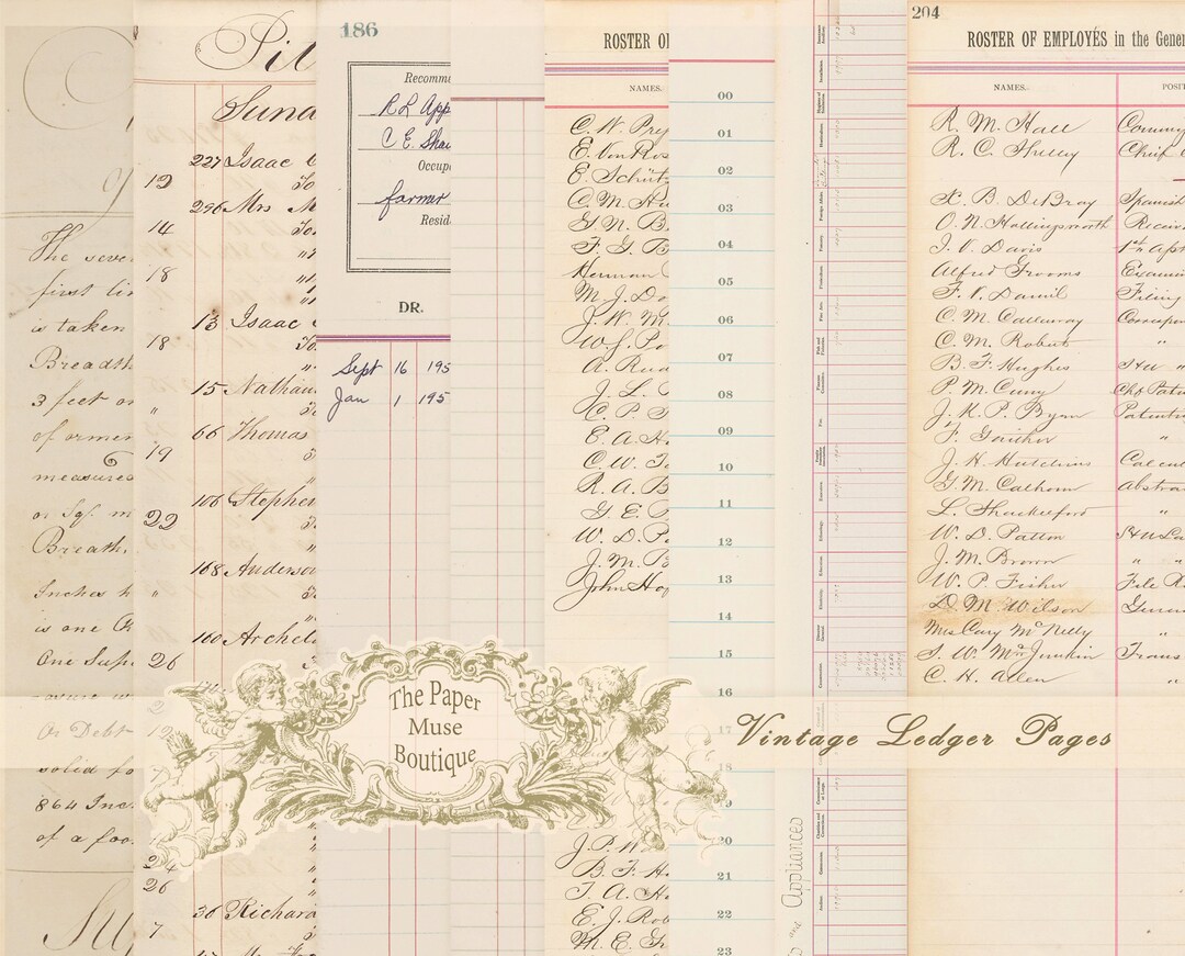 Vintage Ledger Pages, Printable Ledger Paper, Junk Journal Digital ...