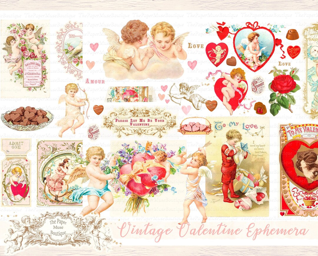 Vintage Valentine Ephemera, Vintage Valentine Junk Journal Ephemera