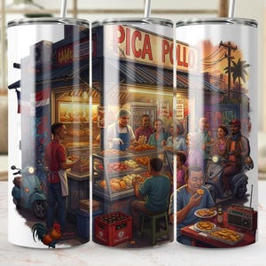 Dominican Republic 20oz Tumbler Wrap PNG, Pica Pollo Street Food, DR 20oz Tumbler Wrap, Dominican Flag, Instant Download, Sublimation Design
