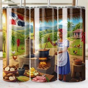 Dominican Republic 20oz Tumbler Wrap PNG, Outdoor Cooking in El Campo, DR Sublimation Design, Island Life, Dominican Republic Flag PNG Wrap