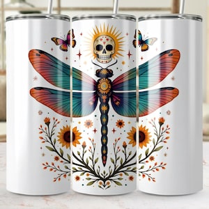 Dragonfly Tumbler Wrap Boho 20oz Tumbler Wrap Skull Tumbler Wrap, Colorful Sunflower 20oz Skinny Tumbler, Digital Download PNG Sublimation