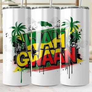 Jamaica 20oz Tumbler Wrap PNG, Jamaican Slang Wah Gwaan, Reggae, Palm Trees, Jamaican Flag Sublimation Design, Instant Download Tumbler Wrap