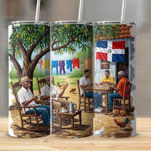 Dominican Republic Scene 20oz Tumbler Wrap PNG, Dominoes, Digital Download, Island Life, Dominican Pride DR Flag Tumbler Wrap 20 oz