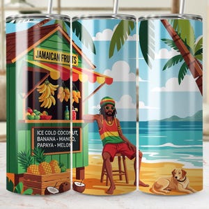Jamaican Beach 20oz Tumbler Wrap, Digital PNG, Tropical Vibes, Island Fruit Stand, Summer Tumbler Design, Sublimation Jamaica png