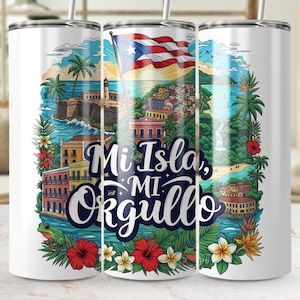 Puerto Rico 20oz Tumbler Wrap PNG, Mi Isla Mi Orgullo, 20oz Skinny Tumbler Design, Puerto Rican Sublimation Design, Island Pride PR PNG Wrap
