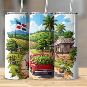 20 oz Tumbler Wrap PNG, Dominican Republic Flag, Countryside Farm Truck, Plantains Dominican Republic Food, Farm Animals, Tumbler Design PNG