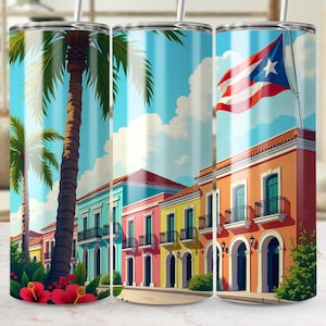 Puerto Rico 20 oz Tumbler Wrap, Digital Download PNG File, Tropical Tumbler Design, Skinny Tumbler Puerto Rico Sublimation Instant PNG File