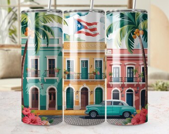 Puerto Rico Tumbler PNG, Digital 20oz Tumbler Wrap, Puerto Rico Calle Del Cristo Design, Skinny Tumbler PNG, Retro Car, Digital Download