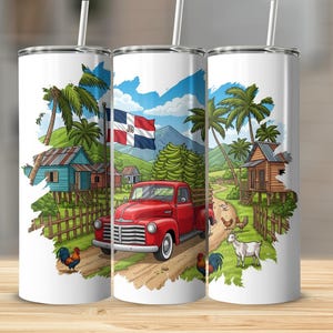 Dominican Republic 20 oz Tumbler Wrap PNG, Countryside El Campo Tumbler, Digital Download, Island Vibes, Dominican Nostalgic Designs DR Flag
