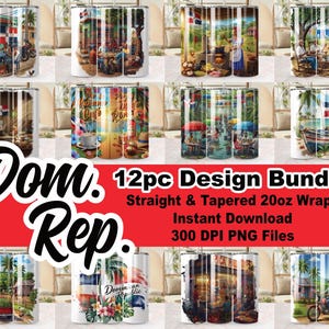 Dominican Republic 20oz Tumbler Wrap 12pc Bundle, Dominican Flag PNG, 20oz Skinny Tumbler PNG Files, DR Tumbler Wraps Instant Download