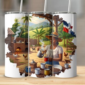 Dominican Republic Coffee 20 oz Tumbler Wrap PNG, Island Life Digital Download, Sublimation Design Full Tumbler Wrap El Campo Dominican Flag
