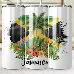 Jamaica 20oz Tumbler Wrap PNG, Digital Download, Jamaican Flag, Tropical Flowers, Sublimation Design, DIY Tumbler, Island Vibes png