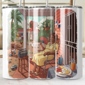 Dominican Republic Porch Life 20oz Tumbler Wrap PNG, La Doña Caribbean Vibe Sublimation Design, Digital Download, Dominican Skinny Wrap PNG