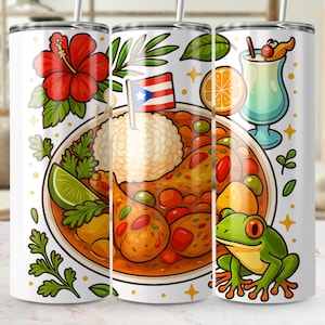 Puerto Rico Food Tumbler Wrap, Digital 20oz Tumbler PNG File, Coqui Frog, Sublimation Design, Instant Download Tumbler Wrap PR Pollo Guisado