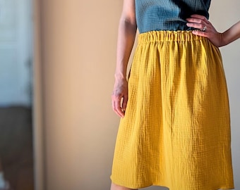 Jupe en mousseline de coton bio, jupe d'été en gaze avec poches