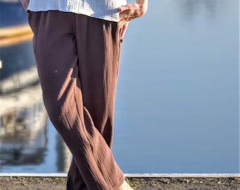 Damskie muślinowe spodnie, sarouel Muślinowe, sarouel double gaze, pantalon en mousseline pour femme, pantalon aladdin double gaze pour adulte