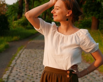 Chemisier romantique en mousseline de coton, chemise féminine double gaze