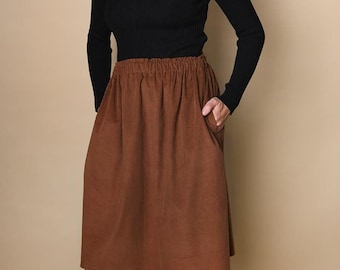 Jupe en coton, taille élastique, poches