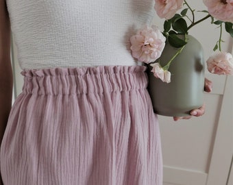 Falda de gasa doble mujer, Muślinowa spódnica damska, falda de muselina rosa polvorienta, Musselinrock, falda de muselina de verano, falda de muselina para adultos