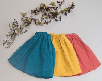 Jupe double gaze pour fille, jupe en mousseline de coton douce