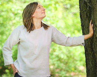 Chemise carrée en mousseline, haut en gaze de coton léger