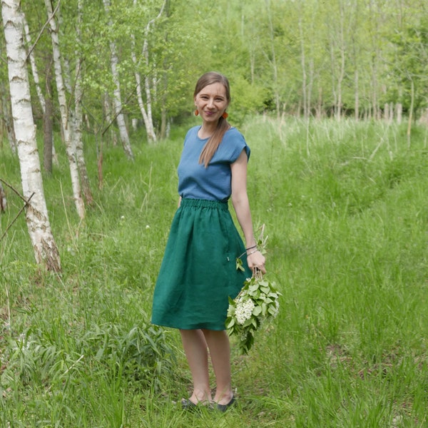 Light linen skirt, simple linen skirt with pockets, Leinenrock, Lniana spódnica, spódnica z lnu, gonna di lino, Rock aus leinen mit Taschen