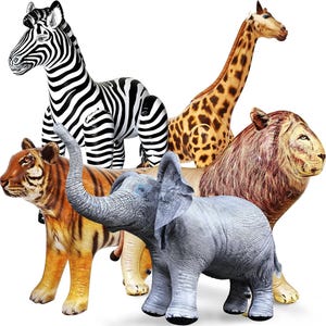 Inflatable Safari Animals 5-Pack – Giraffe, Zebra, Elephant, Lion, Tiger Figures