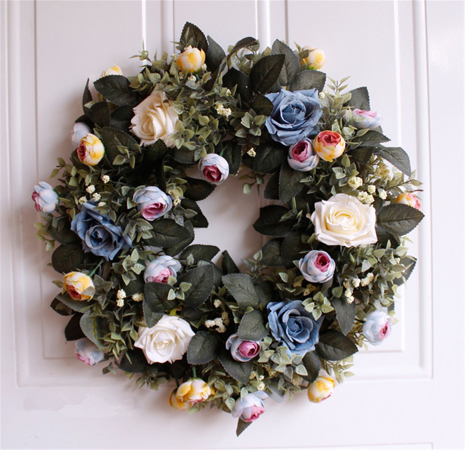 Blue Rose WreathWreath for Front DoorSilk Flower Etsy