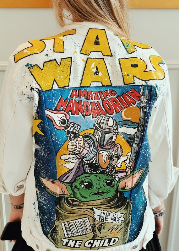 Baby Yoda denim jacket custom mandalorian Star Wars hand Etsy