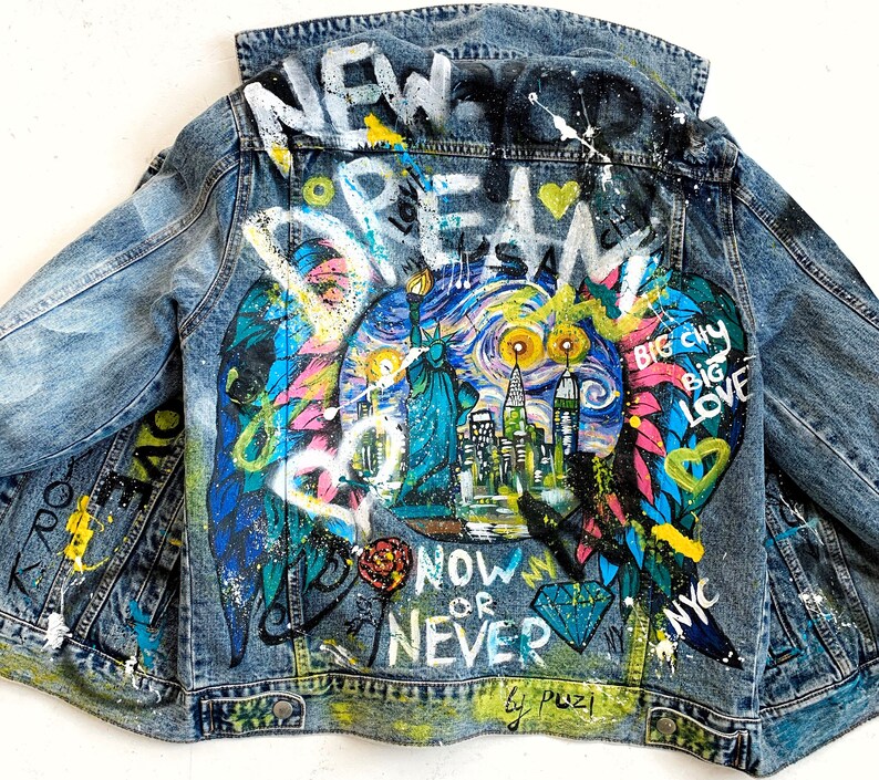 NewYork painted denim jacket women clothing with NewYork Etsy